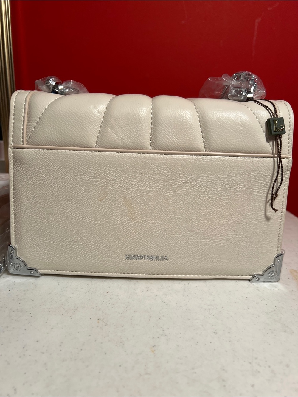 Cream Quilted Chain-Handle Shoulder Bag - Picture 5 of 9
